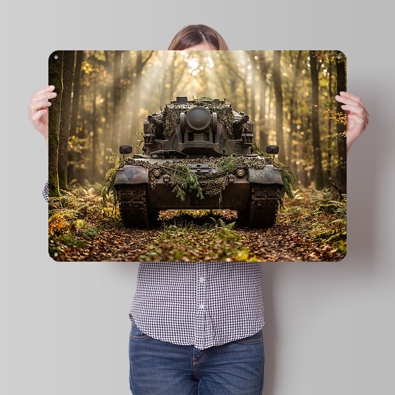Retro Gaming At Home - Kamuflażowany czołg w lesie - plakat