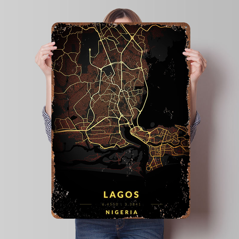 Retro Gaming Bar - Plakat z mapą miasta Lagos, personalizowane