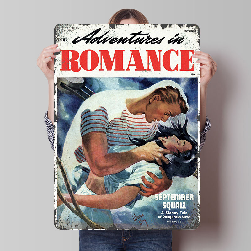 Retro Gaming At Home - ADVENTURES IN ROMANCE Plakat z blachy,