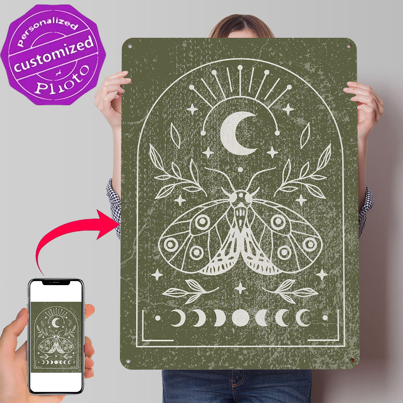Retro Gaming At Home - Plakat Motyl i Księżyc, Personalizowane Metalowe