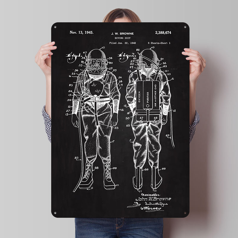 Retro Gaming At Home - Plakat Metalowy Patent na Kombinezon Nurkowy