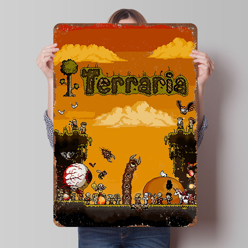 Retro Gaming At Home - Terraria Pixel Art Gra Grafika Plakat