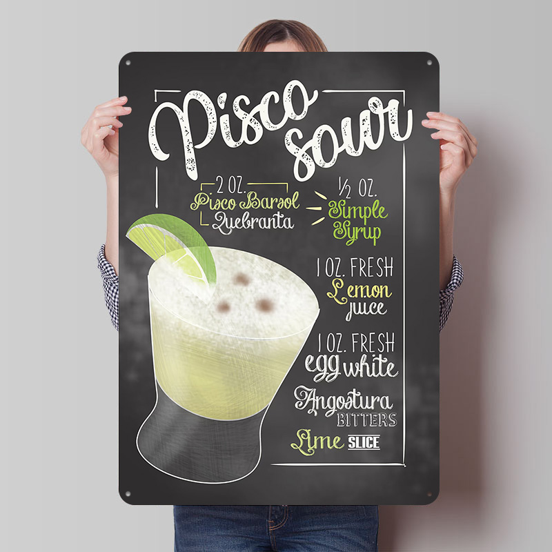 Retro Gaming Bar - Plakat z blachy z koktajlem Pisco