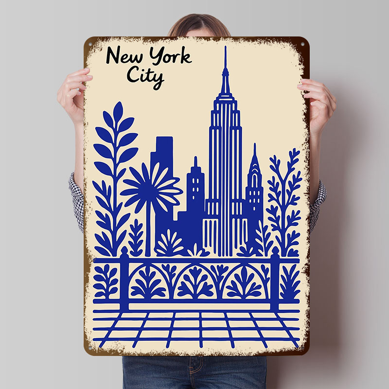 Retro Gaming At Home - Nowy Jork Niebieski Plakat Personalizowane Metalowe