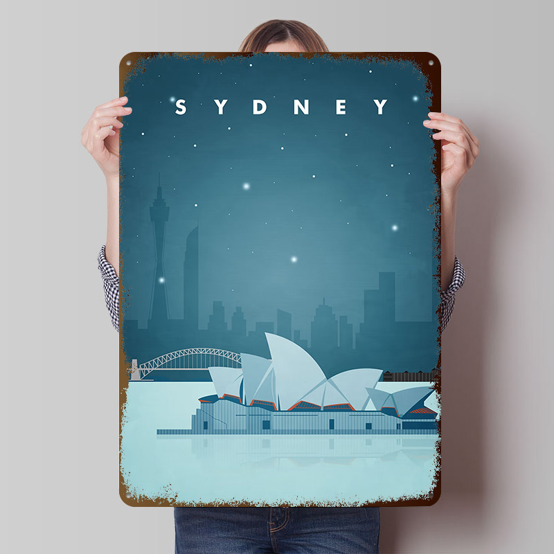 Retro Gaming Bar - Plakat Podróżniczy Sydney, Personalizowane Metalowe Tabliczki