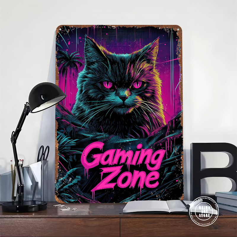 Metalowy plakat z kotem gracze – Retro Gaming At Home recenzja i cena
